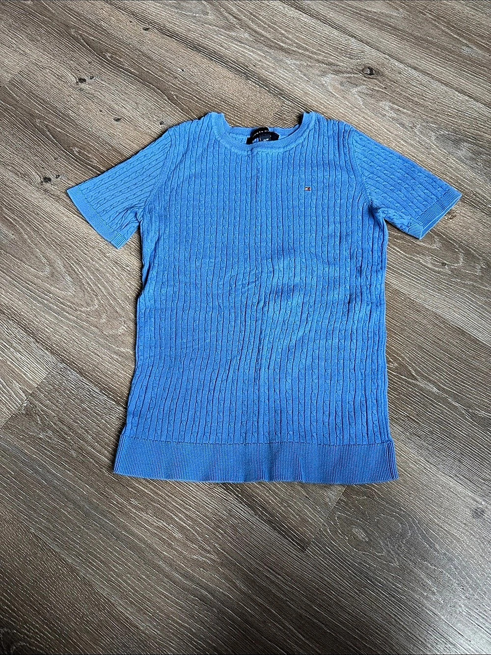 Tommy Hilfiger Short-Sleeve Cable Knit Sweater Blue